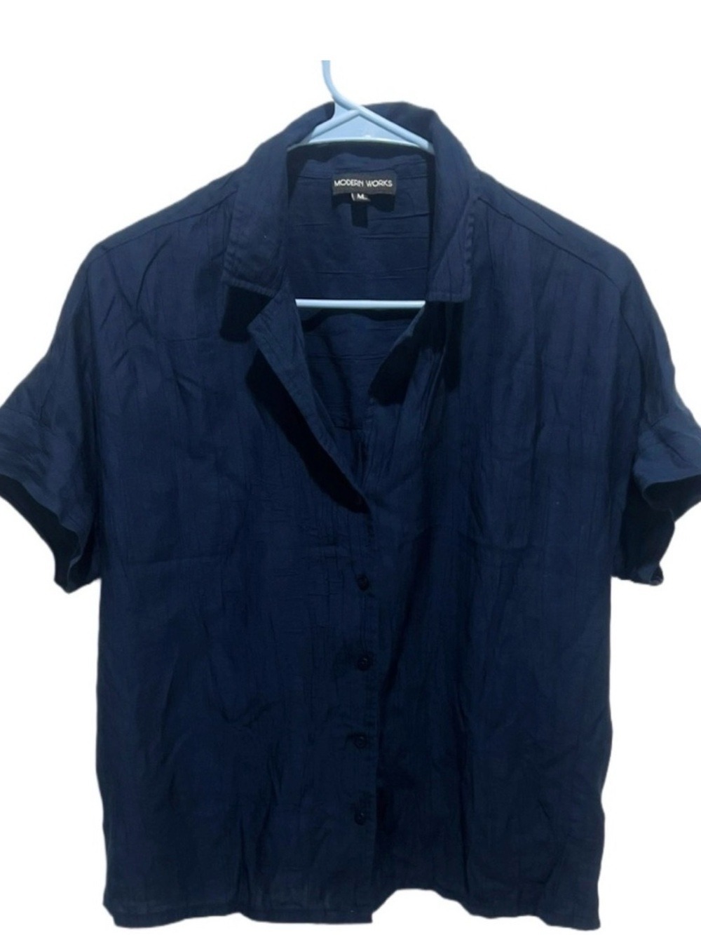 #0228 - Modern Works Navy Short-Sleeve Button-Up Shirt - Medium
